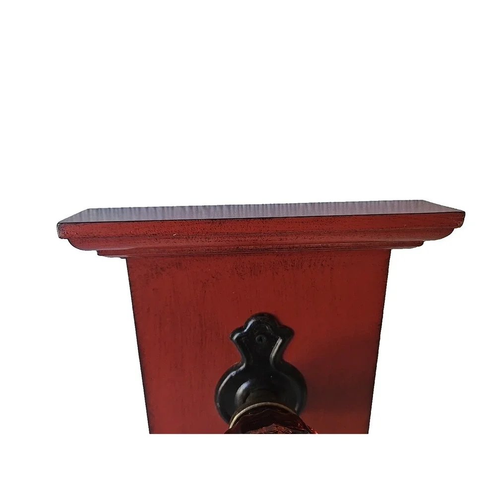 Vintage Wall Hook Rack Red Iron Door Knob Wood Coat Hat Hanger Rustic Farmhouse
